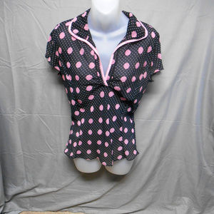 Donna Rae New York black pink polka dot top 6